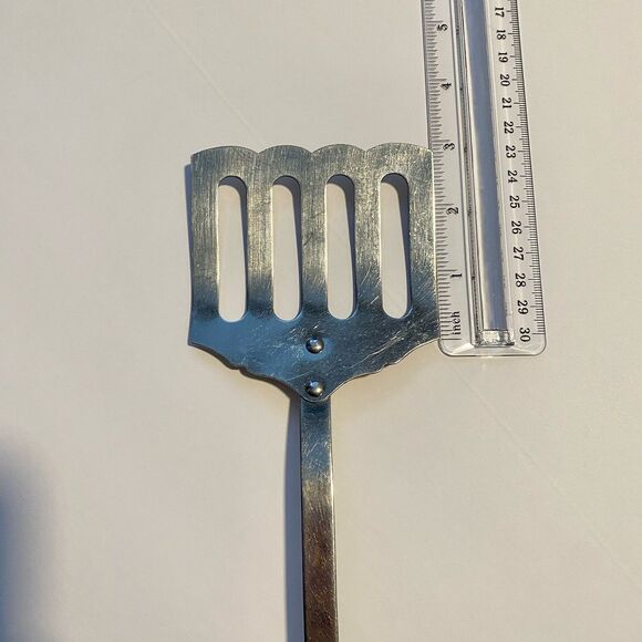 Vintage! 13" Stainless Curved Slotted Spatula Turner Red Maroon Bakelite Handle - Picture 4 of 13